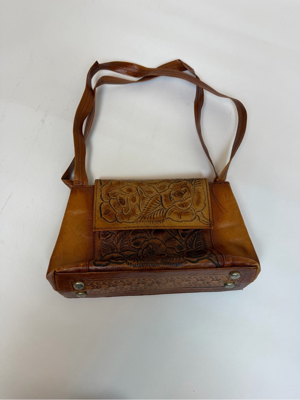 Vintage Hand-Tooled Handcrafted Leather Bag Made In Mexico